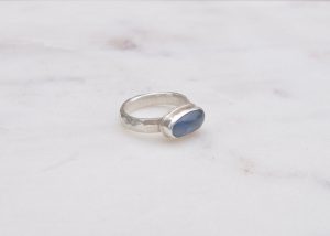 One off, limited edition designs. By Clare Quinlan. Kyanite stone set on a faceted sterling silver band.