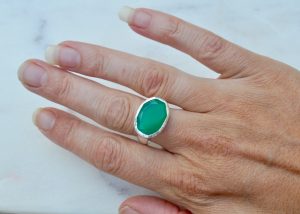 Green Onyx stone set on a sterling silver band.
